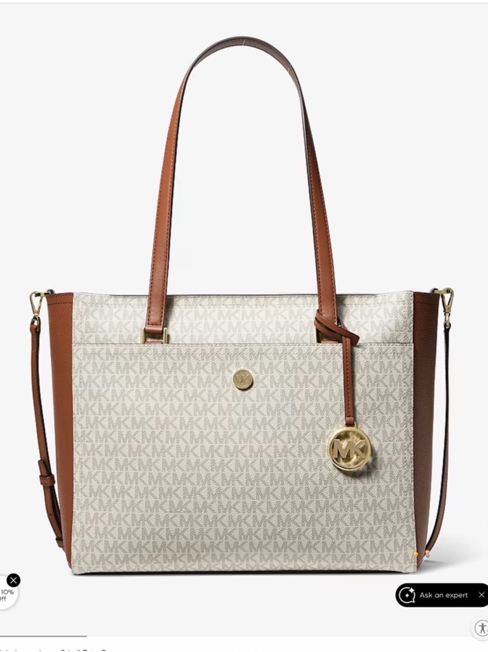Michael Kors Cream and Brown Logo Tote Large NWT